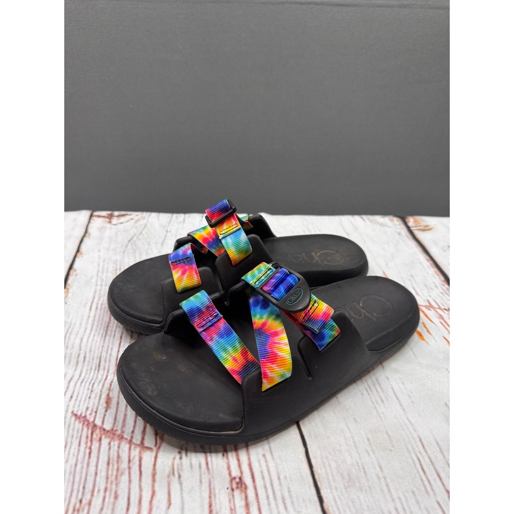 Chaco Chillos Slide Sandals Kids Black Rainbow Tie Dye Adjustable Straps Size 5‎